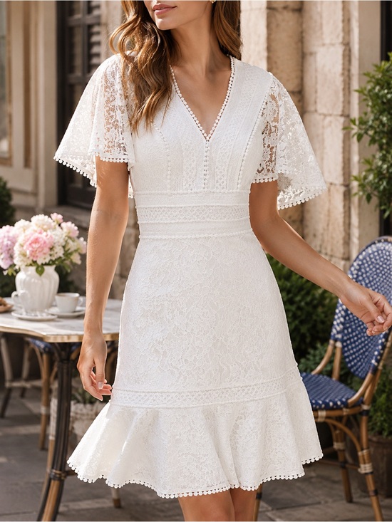 Eliza J Dresses & Skirts - Eliza J Ivory Flounce Lace Dress Size 10